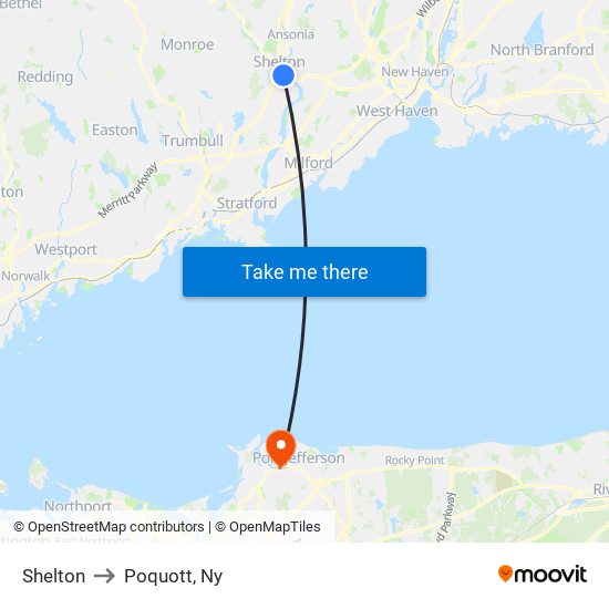 Shelton to Poquott, Ny map