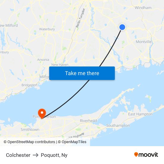 Colchester to Poquott, Ny map