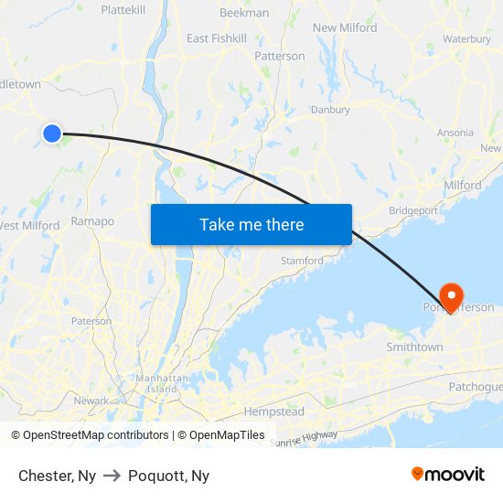 Chester, Ny to Poquott, Ny map