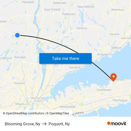 Blooming Grove, Ny to Poquott, Ny map