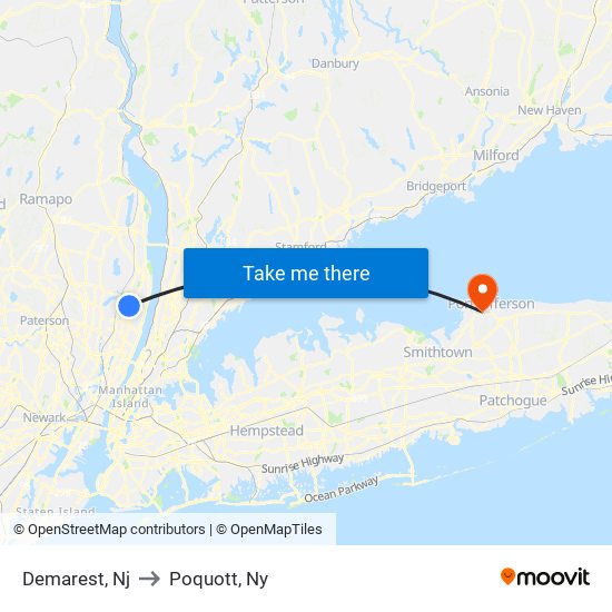 Demarest, Nj to Poquott, Ny map