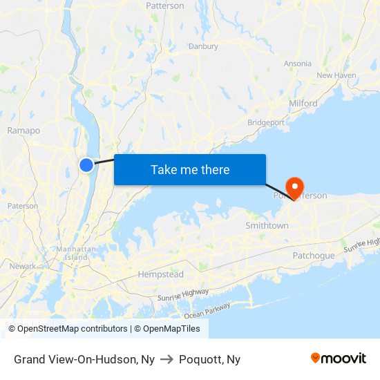 Grand View-On-Hudson, Ny to Poquott, Ny map