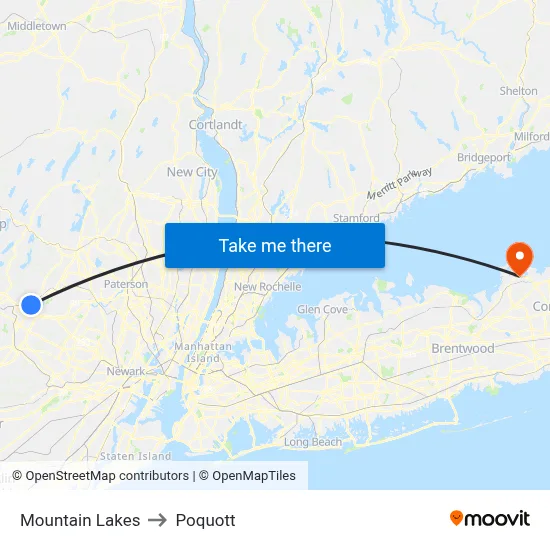 Mountain Lakes to Poquott map