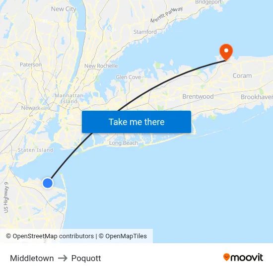 Middletown to Poquott map