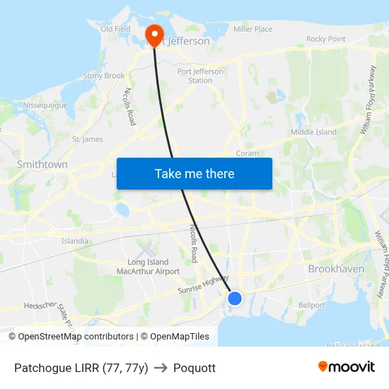 Patchogue LIRR (77, 77y) to Poquott map