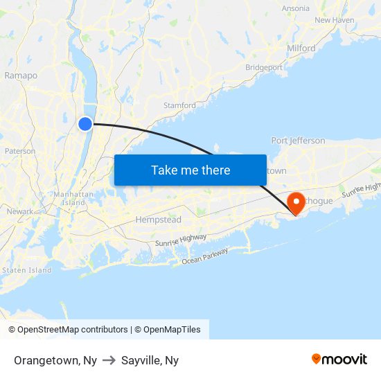 Orangetown, Ny to Sayville, Ny map