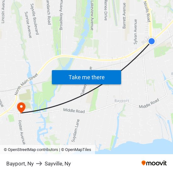 Bayport, Ny to Sayville, Ny map