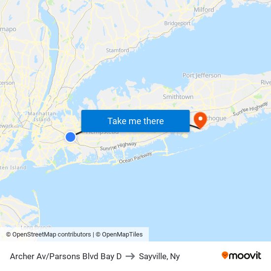 Archer Av/Parsons Blvd Bay D to Sayville, Ny map