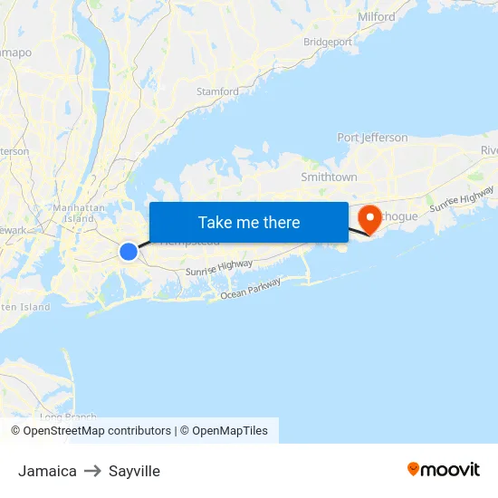 Jamaica to Sayville map
