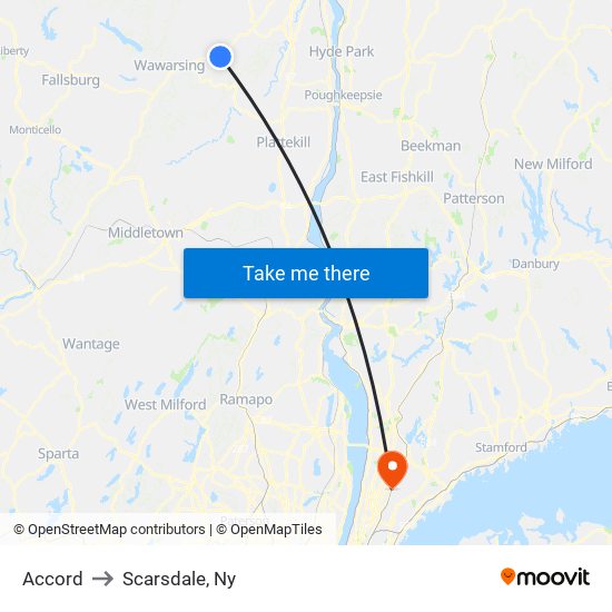 Accord to Scarsdale, Ny map