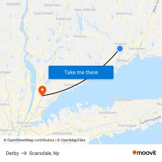 Derby to Scarsdale, Ny map