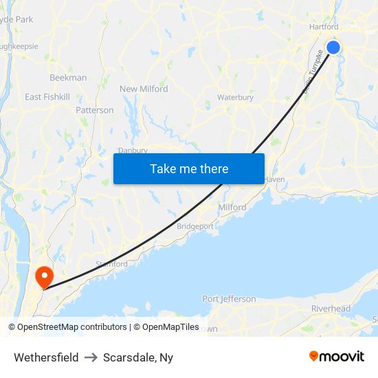 Wethersfield to Scarsdale, Ny map