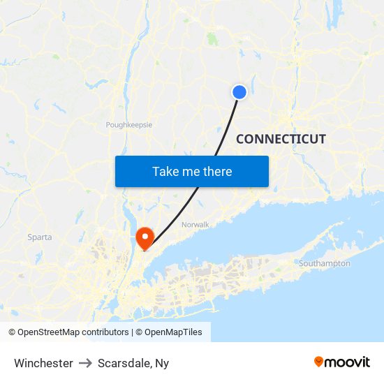 Winchester to Scarsdale, Ny map