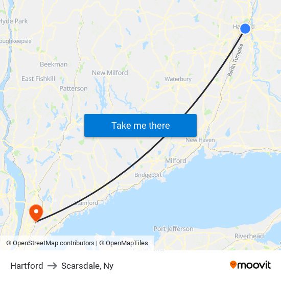 Hartford to Scarsdale, Ny map