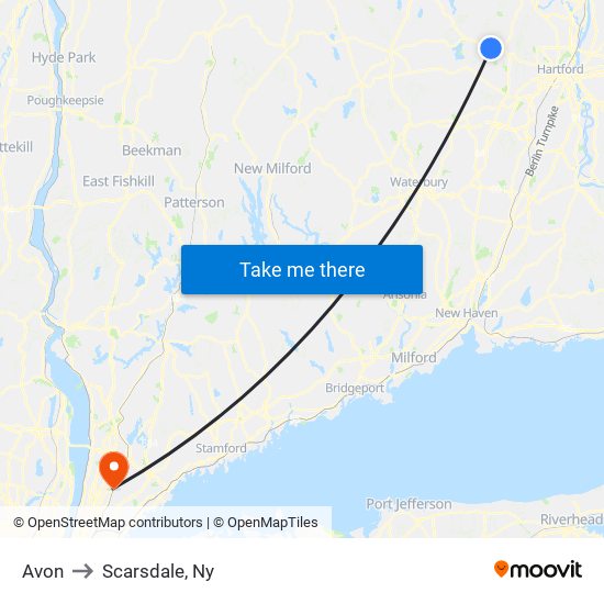 Avon to Scarsdale, Ny map