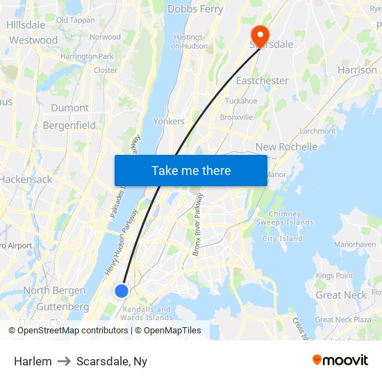 Harlem to Scarsdale, Ny map
