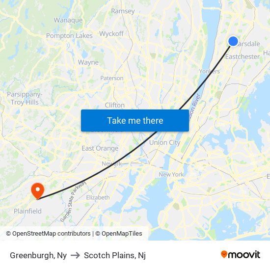 Greenburgh, Ny to Scotch Plains, Nj map