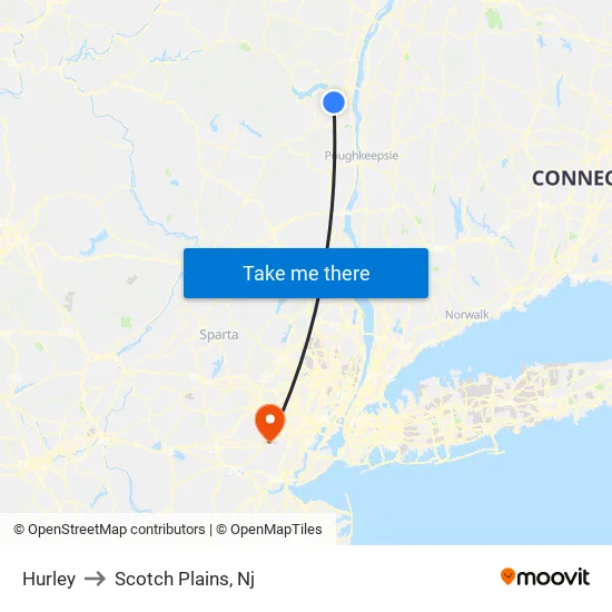 Hurley to Scotch Plains, Nj map