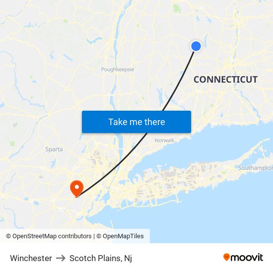 Winchester to Scotch Plains, Nj map