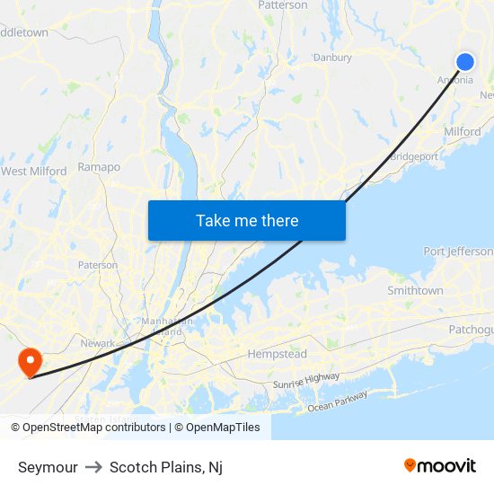 Seymour to Scotch Plains, Nj map