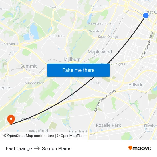 East Orange to Scotch Plains map