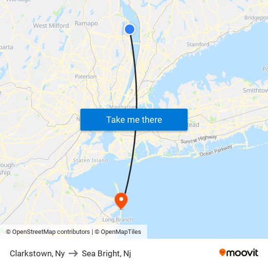 Clarkstown, Ny to Sea Bright, Nj map