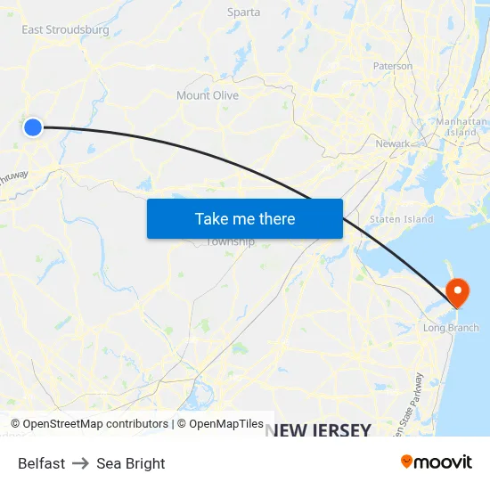 Belfast to Sea Bright map