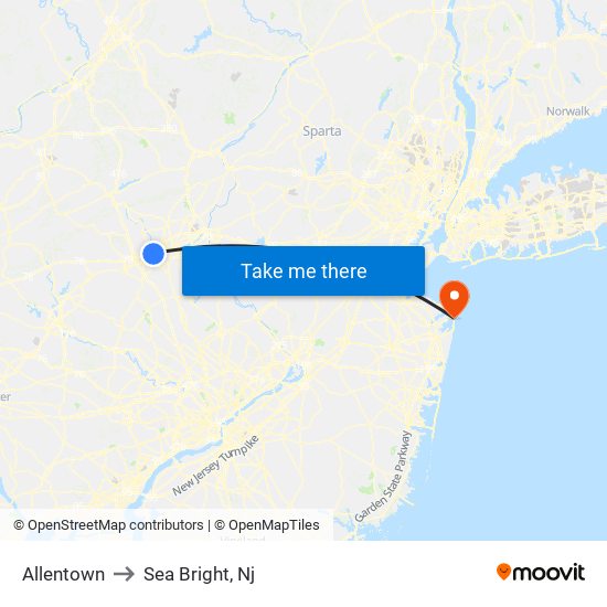 Allentown to Sea Bright, Nj map