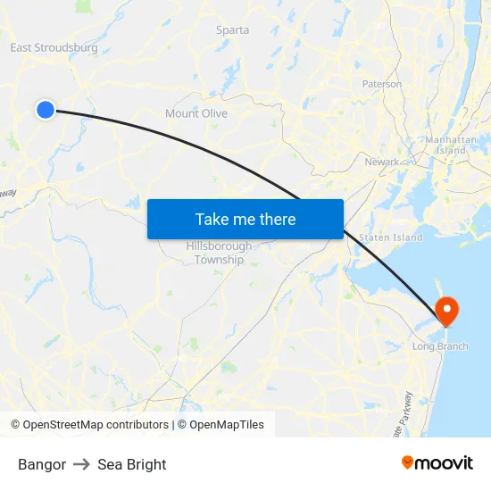 Bangor to Sea Bright map