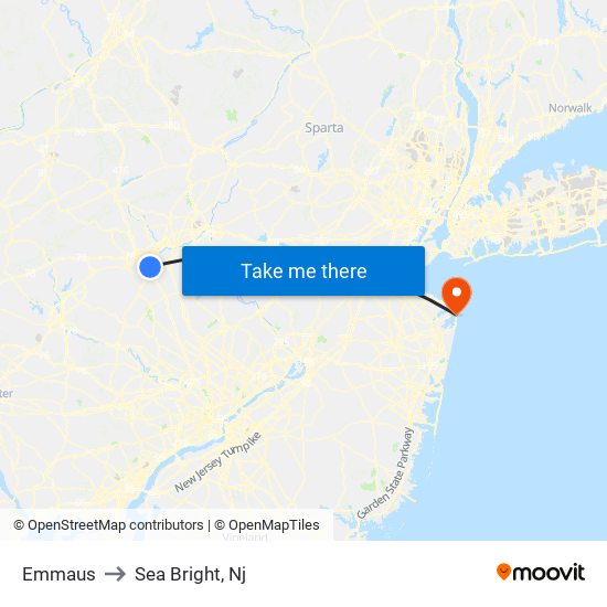 Emmaus to Sea Bright, Nj map