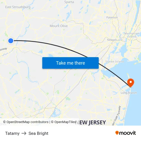 Tatamy to Sea Bright map
