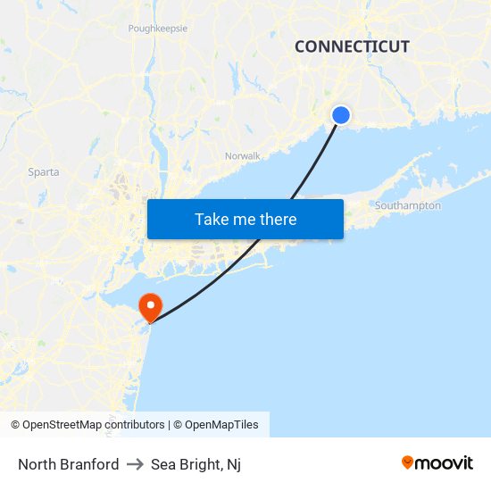 North Branford to Sea Bright, Nj map