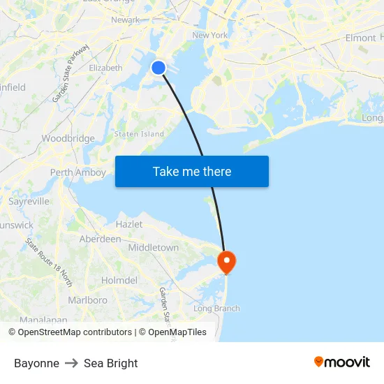 Bayonne to Sea Bright map