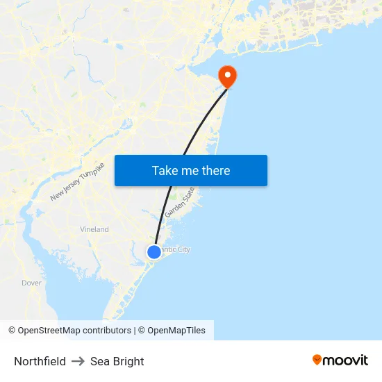 Northfield to Sea Bright map