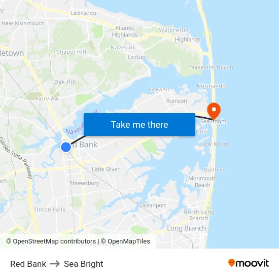 Red Bank to Sea Bright map