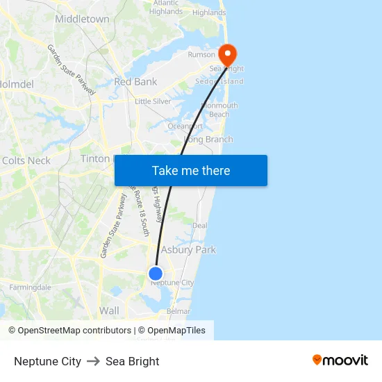 Neptune City to Sea Bright map