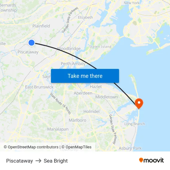 Piscataway to Sea Bright map