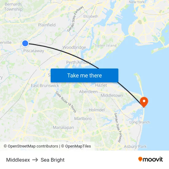 Middlesex to Sea Bright map