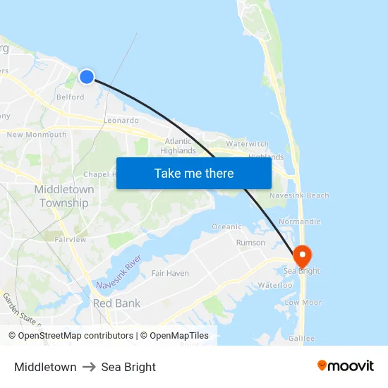 Middletown to Sea Bright map