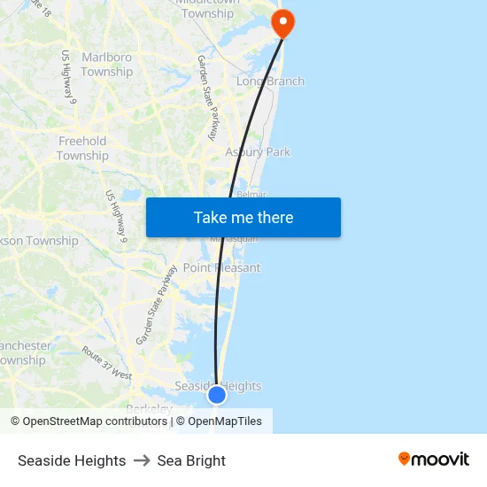 Seaside Heights to Sea Bright map