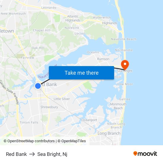 Red Bank to Sea Bright, Nj map