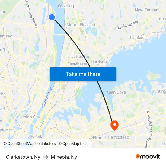 Clarkstown, Ny to Mineola, Ny map