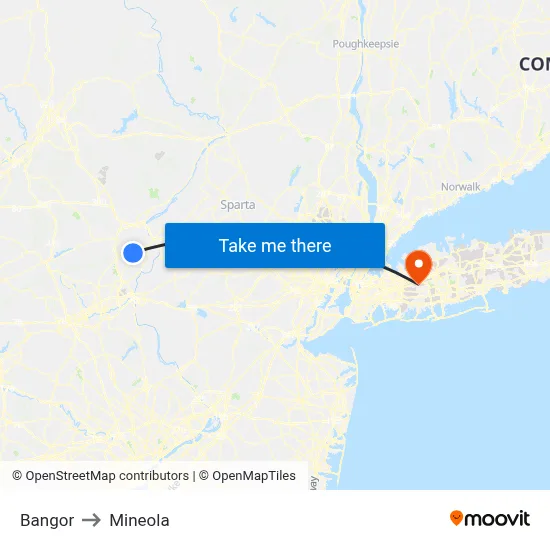 Bangor to Mineola map