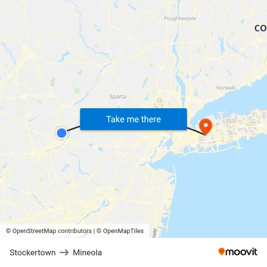 Stockertown to Mineola map