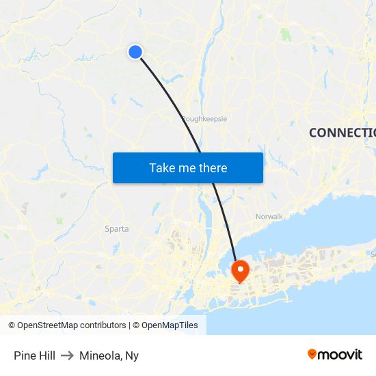 Pine Hill to Mineola, Ny map