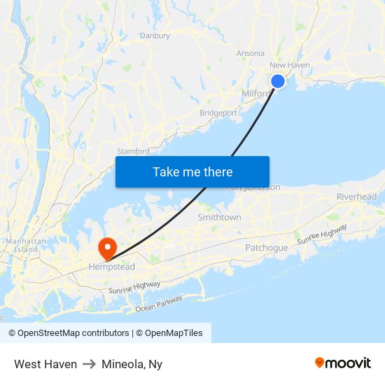 West Haven to Mineola, Ny map