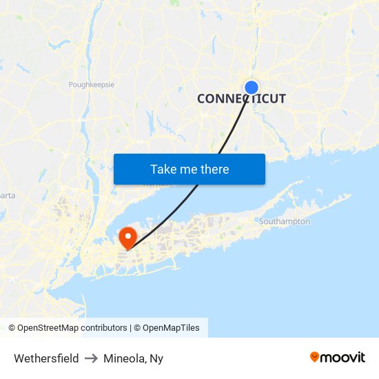 Wethersfield to Mineola, Ny map