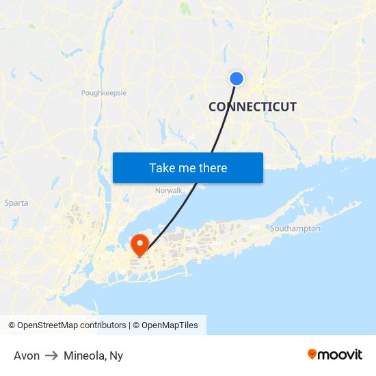 Avon to Mineola, Ny map