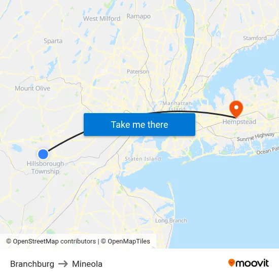 Branchburg to Mineola map