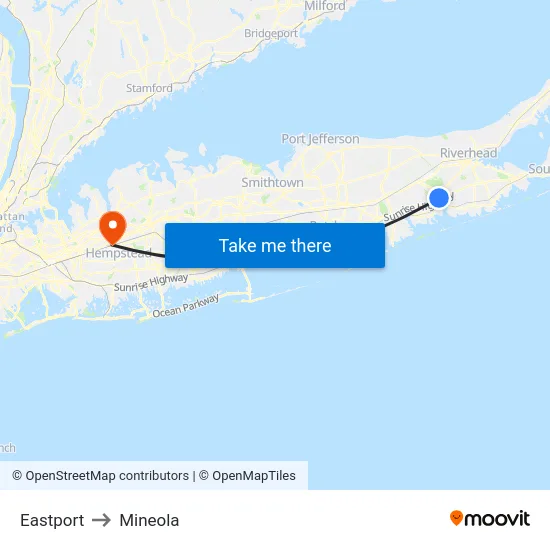 Eastport to Mineola map